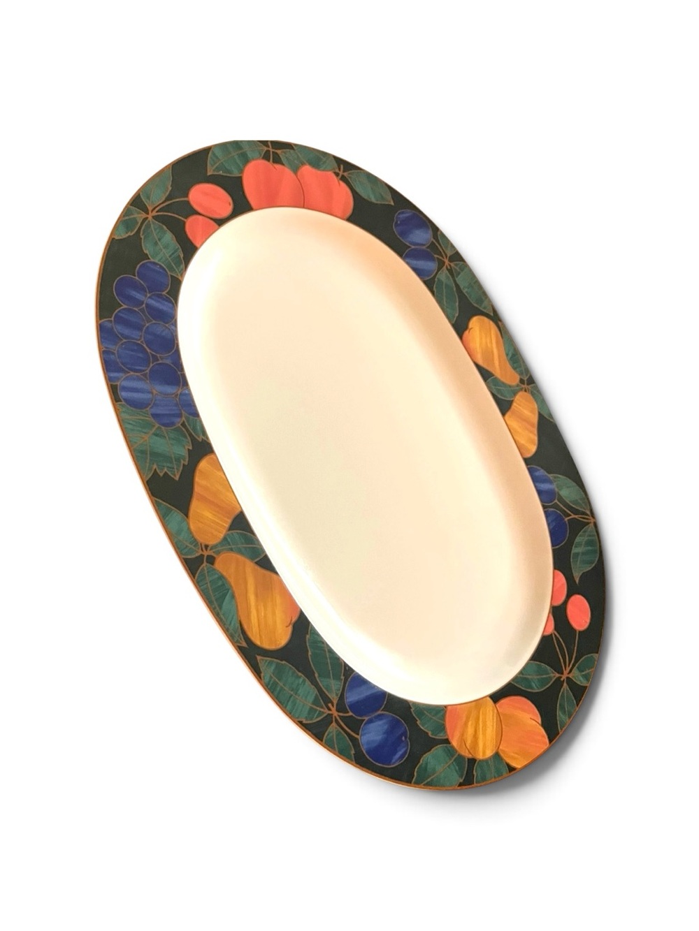 Noritake Forest Bounty 14” Oval Serving Platter Black/Jewel Tone Fruit Rim Fall